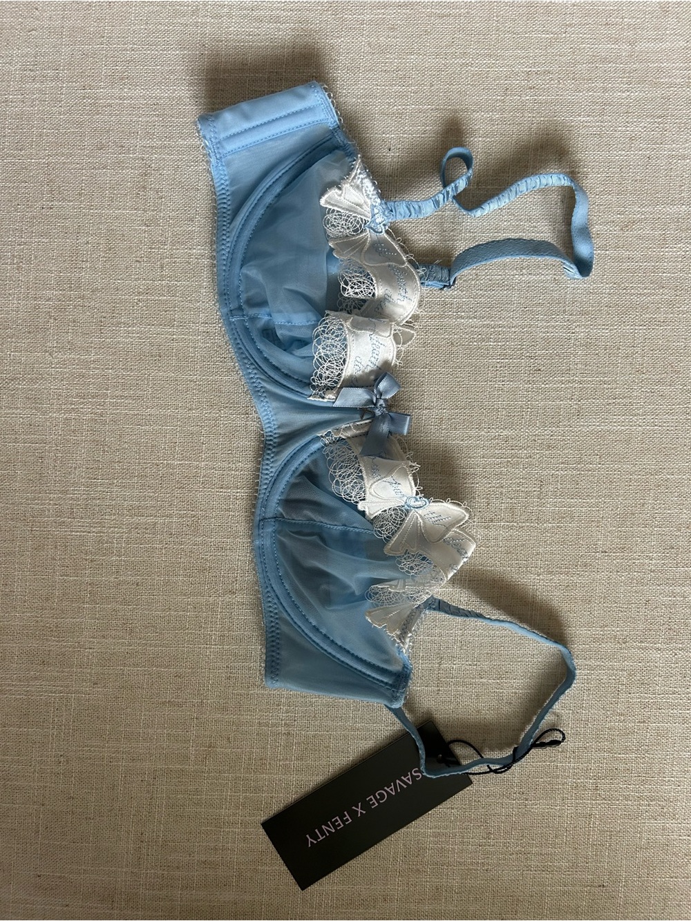 Savage X Fenty Sky Blue and White Lace Underwire Bridal Bra